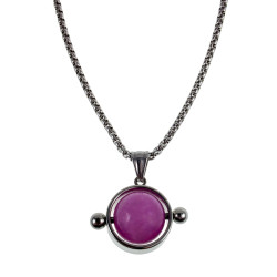 RVS Ronde Opengewerkte Hanger met Paarse Chalcedoon Steen Handgemaakt