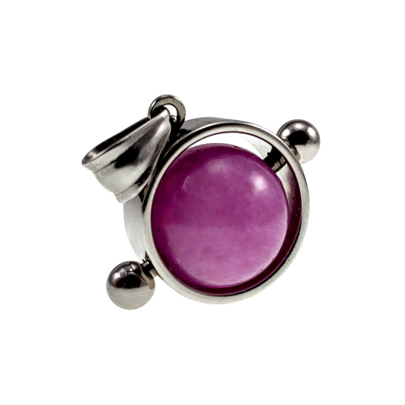 RVS Ronde Opengewerkte Hanger met Paarse Chalcedoon Steen Handgemaakt
