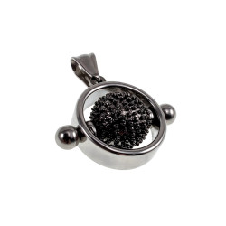 RVS Jasseron-Ketting + Hanger met Antracietzwarte Draaibare Kraal