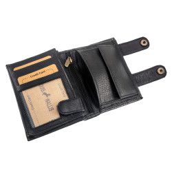 Heren - Zwarte Leren Herenportemonnee met Veel Vakken - Verticaal