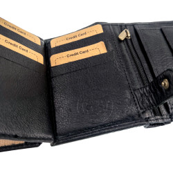 Heren - Zwarte Leren Herenportemonnee met Veel Vakken - Verticaal