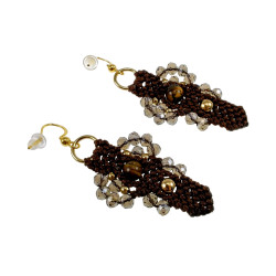 Verguld RVS - Donkerbruine Micro-Macramé Haakoorbellen met Tijgeroog