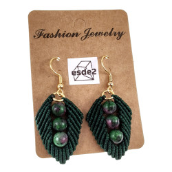 Verguld RVS - Groene Micro-Macramé Haakoorbellen met Morganietstenen