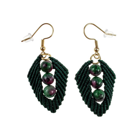 Verguld RVS - Groene Micro-Macramé Haakoorbellen met Morganietstenen