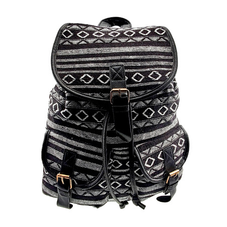 Vintage Rugzak Dames - Zwart-Wit Canvas Rugzak