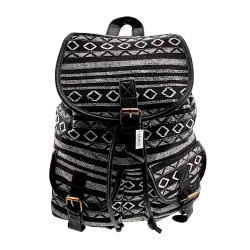 Vintage Rugzak Dames - Zwart-Wit Canvas Rugzak