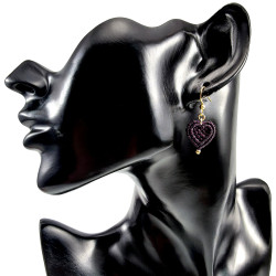 Verguld RVS Donkerpaarse Micro-Macramé Hart Oorbellen - Handgemaakt