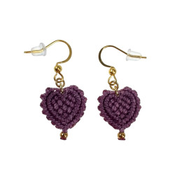 Verguld RVS Lichtpaarse Micro-Macramé Hart Oorbellen - Handgemaakt