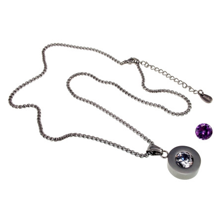 RVS Jasseron-Ketting met Verwisselbare Zirkonia - Transparant en Paar