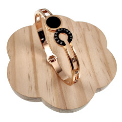 Roségoud RVS Bangle met Zwarte Details, Romeinse Letters en Zirkonia