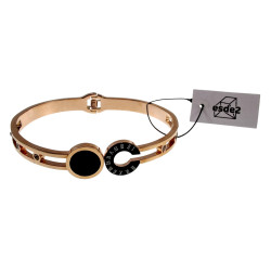 Roségoud RVS Bangle met Zwarte Details, Romeinse Letters en Zirkonia