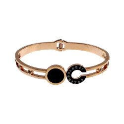 Roségoud RVS Bangle met Zwarte Details, Romeinse Letters en Zirkonia