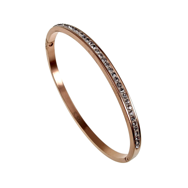 Roségoud RVS Bangle Armband met Fonkelende Zirkonia Stenen - Dames