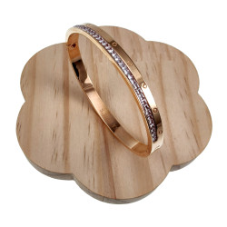 Roségoud RVS Bangle Armband met Zirkonias en Gegraveerde Cirkels Dames