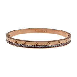 Roségoud RVS Bangle Armband met Zirkonias en Gegraveerde Cirkels Dames