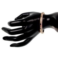 Roségoud RVS Bangle Armband met Zirkonias en Gegraveerde Cirkels Dames