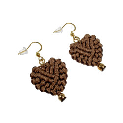 Verguld RVS - Lichtbruine Macramé Hart Oorbellen Dames - Handgemaakt