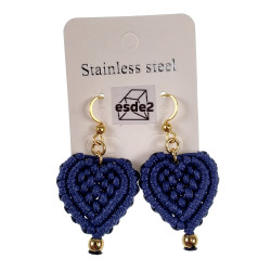 Verguld RVS - Blauwe Macramé Hart Oorbellen Dames - Handgemaakt