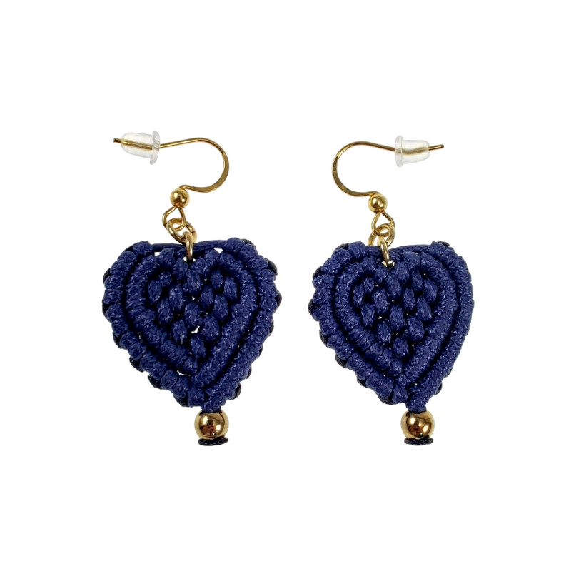 Verguld RVS - Blauwe Macramé Hart Oorbellen Dames - Handgemaakt