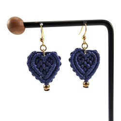 Verguld RVS - Blauwe Macramé Hart Oorbellen Dames - Handgemaakt