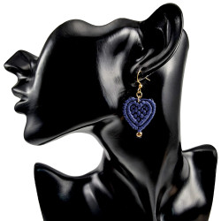 Verguld RVS - Blauwe Macramé Hart Oorbellen Dames - Handgemaakt