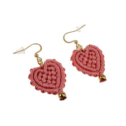 Verguld RVS - Pastelroze Macramé Hart Oorbellen Dames - Handgemaakt