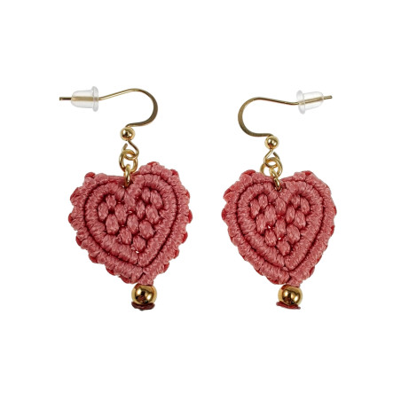 Verguld RVS - Pastelroze Macramé Hart Oorbellen Dames - Handgemaakt