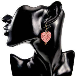 Verguld RVS - Pastelroze Macramé Hart Oorbellen Dames - Handgemaakt