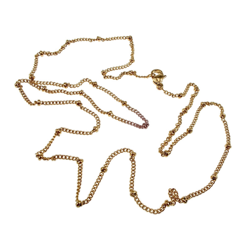 Goudkleurige RVS - Fijne Schakelsketting met Vaste Kralen Lengte 56cm