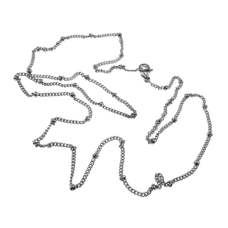 Gepolijst RVS - Fijne Schakelsketting met Vaste Kralen Lengte 55cm