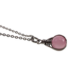RVS Cabelketting met Roze Kattenoogsteen Hanger - Verstelbaar 45-50cm