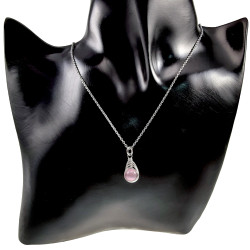 RVS Cabelketting met Roze Kattenoogsteen Hanger - Verstelbaar 45-50cm