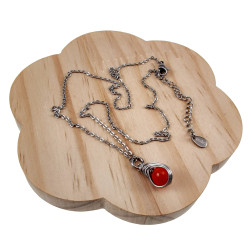 RVS Cabelketting met Rode Kattenoogsteen Hanger - Verstelbaar 45-50cm