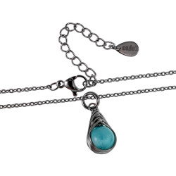 Dames RVS Cabelketting met Turquoise Kattenoogsteen Hanger - 45-50cm