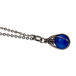 Dames RVS Cabelketting met Marineblauw Kattenoogsteen Hanger - 45-50cm