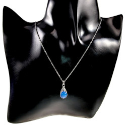 Dames RVS Cabelketting met Marineblauw Kattenoogsteen Hanger - 45-50cm