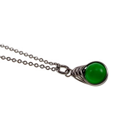 Dames RVS Cabelketting met Groene Kattenoogsteen Hanger - 45-50cm