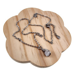 Dames RVS Cabelketting met Grijswitte Kattenoogsteen Hanger - 45-50cm