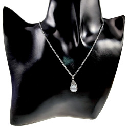 Dames RVS Cabelketting met Grijswitte Kattenoogsteen Hanger - 45-50cm