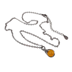 Dames RVS Cabelketting met Ambergele Kattenoogsteen Hanger - 45-50cm