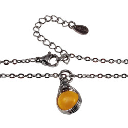 Dames RVS Cabelketting met Ambergele Kattenoogsteen Hanger - 45-50cm
