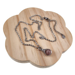Dames RVS Cabelketting met Paarse Kattenoogsteen Hanger - 45-50cm