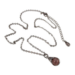 Dames RVS Cabelketting met Paarse Kattenoogsteen Hanger - 45-50cm