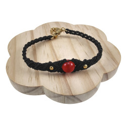 Verguld RVS - Zwarte Micro-Macramé Armband met Carneool Agaat Steen