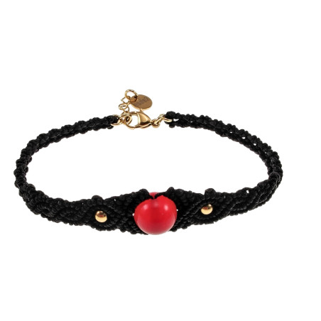 Verguld RVS - Zwarte Micro-Macramé Armband met Carneool Agaat Steen