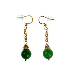 Kerst Oorbellen met Groene Jadesteen Dames - Verguld RVS Lengte 47mm