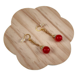 Kerst Oorbellen met Rode Agaatsteen Dames - Verguld RVS Lengte 47mm