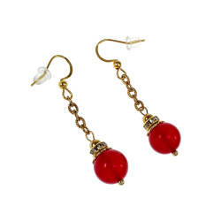 Kerst Oorbellen met Rode Agaatsteen Dames - Verguld RVS Lengte 47mm