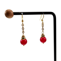 Kerst Oorbellen met Rode Agaatsteen Dames - Verguld RVS Lengte 47mm
