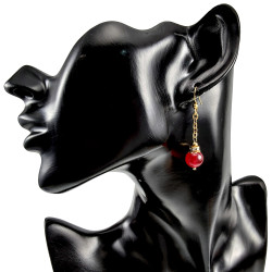 Kerst Oorbellen met Rode Agaatsteen Dames - Verguld RVS Lengte 47mm